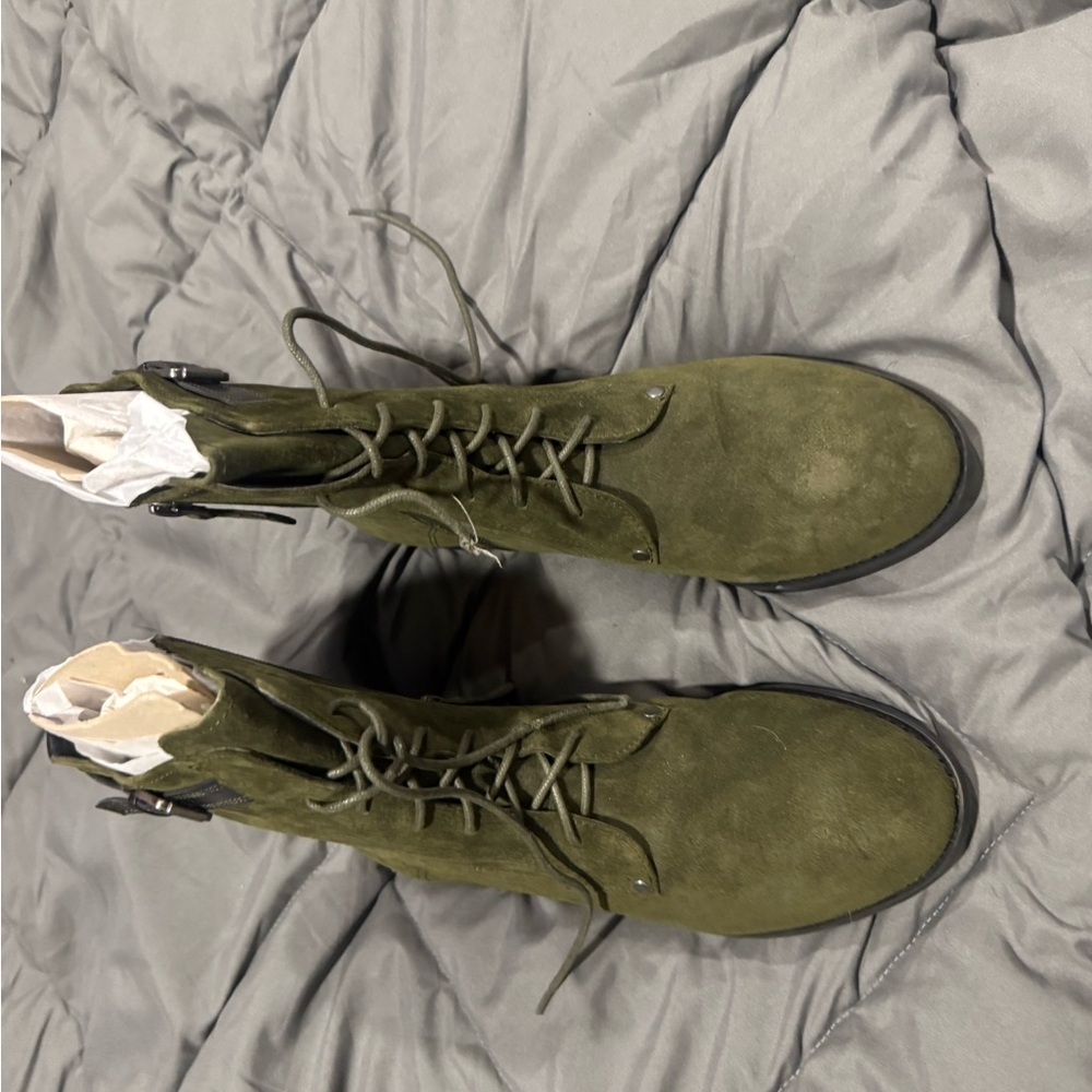 Olive Green Lace-Up Boots